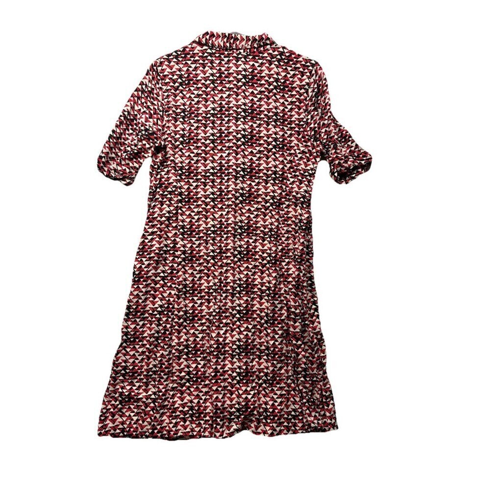 J Jill Shirt Dress 8 Petite Knee Length Red Black Button Up Roll Tab Career - Picture 3 of 5